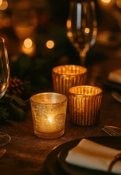 2.5in Tall Antique Light Gold Tapered Glass Votive Holder, Set of 6