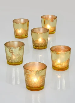 2.5in Tall Antique Light Gold Tapered Glass Votive Holder, Set of 6