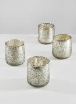3.5in Tall Antique Platinum Glass Candle Holders, Set of 4