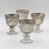 4in Tall Antique Silver Coupe Glass Candleholder, Set of 4