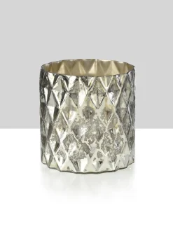 5in Tall Antique Silver Diamond Glass Cylinder