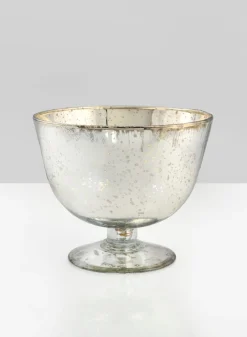 5in Tall Antique Silver Glass Bowl, Set of 2