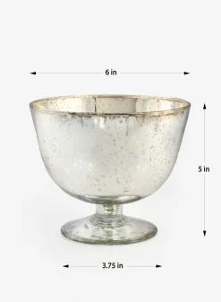 5in Tall Antique Silver Glass Bowl, Set of 2