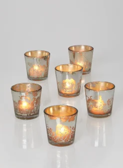 2.5in Tall Antique Silver Tapered Glass Votive Holder, Set of 6
