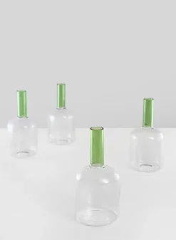 5in Tall Archimedes Green Tip Tubular Glass Vase, Mini, Set of 4