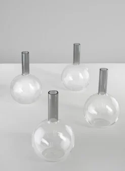 5in Tall Archimedes Smoke Tip Ball Glass Vase, Mini, Set of 4