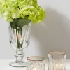 7.25in Tall Arrow Stripe Etched Trumpet Pedestal Glass Vase