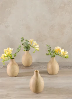 5in Tall Asagao Natural Wood Look Ceramic Bud Vase