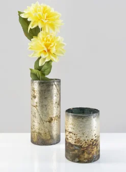8.5in Tall Avignon Matte Silver Glass Cylinder