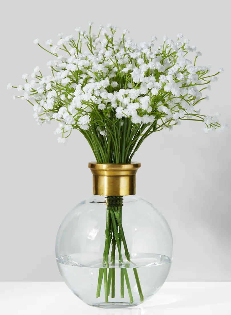 7in Tall Ball Glass Vase with Gold Rim