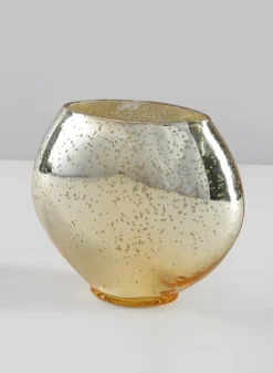 6in Tall Bayou Antique Gold Deco Glass Vase