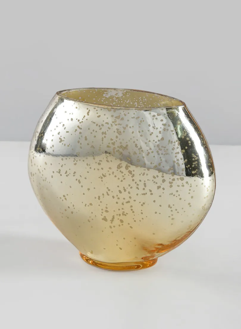 6in Tall Bayou Antique Gold Deco Glass Vase