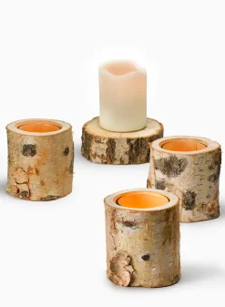 4in Tall Birch Tea Light Holder With Glass Insert