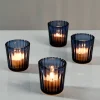 2.5in Tall Blue Fluted Glass Votive Holder, Set of 4