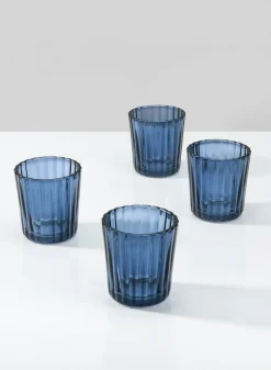 2.5in Tall Blue Fluted Glass Votive Holder, Set of 4