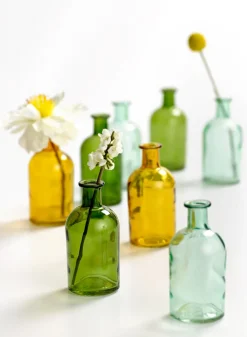 5.25in Tall Blue Medicine Bottle Glass Bud Vases, Set of 6