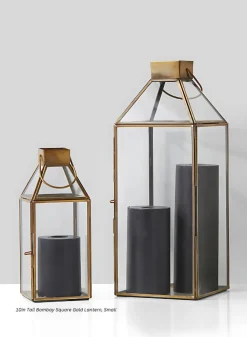 10in Tall Bombay Square Gold Lantern, Small