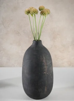 13in Tall Braga Aged Black Ceramic Deco Vase