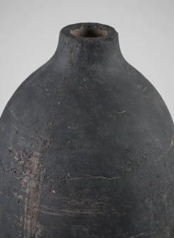 13in Tall Braga Aged Black Ceramic Deco Vase