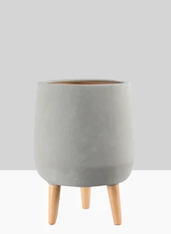 16.5in Tall Breakers Grey Ceramic Planter With Wood Legs