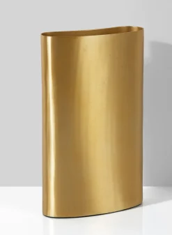 12in Tall Bretagne Matte Gold Curved Aluminum Vase