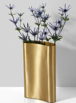 12in Tall Bretagne Matte Gold Curved Aluminum Vase