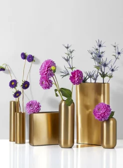 12in Tall Bretagne Matte Gold Curved Aluminum Vase