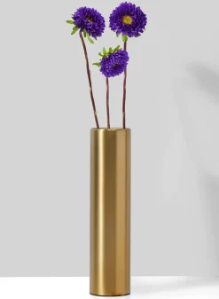 8in Tall Bretagne Matte Gold Steel Cylinder Vase