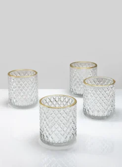 3.5in Tall Brilliant Gold Rim Glass Votive Holder, Set of 4