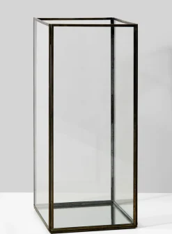 16in Tall Burnt Antique Square Candle Holder With Mirror Bottom