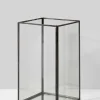 12in Tall Burnt Antique Square Candle Holder With Mirror Bottom