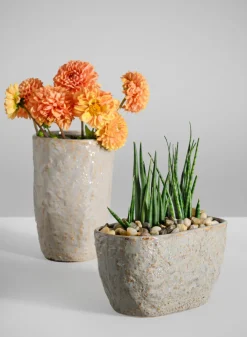 4.5in Tall Bursa Oval Taupe Ceramic Cachepot