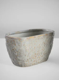 4.5in Tall Bursa Oval Taupe Ceramic Cachepot