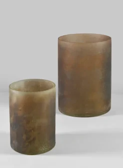 5.5in Tall Campagna Rust Frost Washed Artisan Glass Cylinder