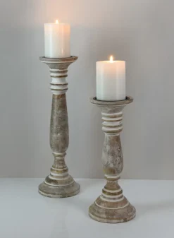 16in Tall Campagna White Washed Pillar Holder