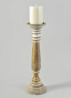 16in Tall Campagna White Washed Pillar Holder
