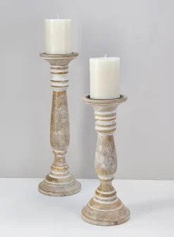 12in Tall Campagna White Washed Wood Pillar Holder
