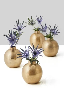 3.5in Tall Chateau Gold Ball Bud Aluminum Vase, Set of 4