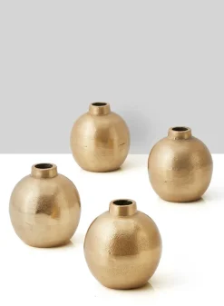 3.5in Tall Chateau Gold Ball Bud Aluminum Vase, Set of 4