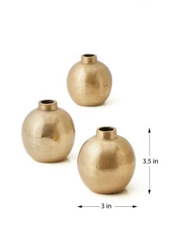 3.5in Tall Chateau Gold Ball Bud Aluminum Vase, Set of 4