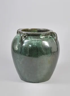 16in Tall Clay & Ceramic Jar Urn, Bali Jade