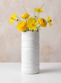 10in Tall Clay White Porcelain Cylinder with Gold Edging