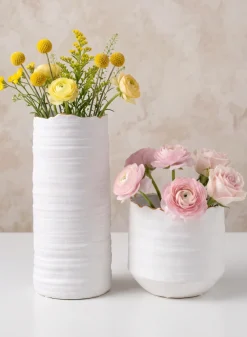 5in Tall Clay White Porcelain Cylinder with Gold Edging