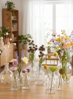 7in Tall Clear Glass Deco Vase, Set of 2