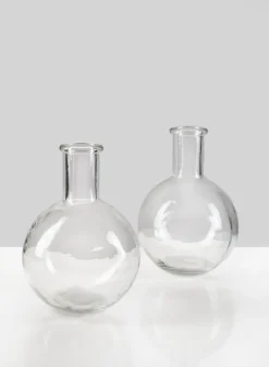 7in Tall Clear Glass Deco Vase, Set of 2