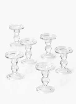4.5in Tall Clear Glass Pillar Holder, Set of 6