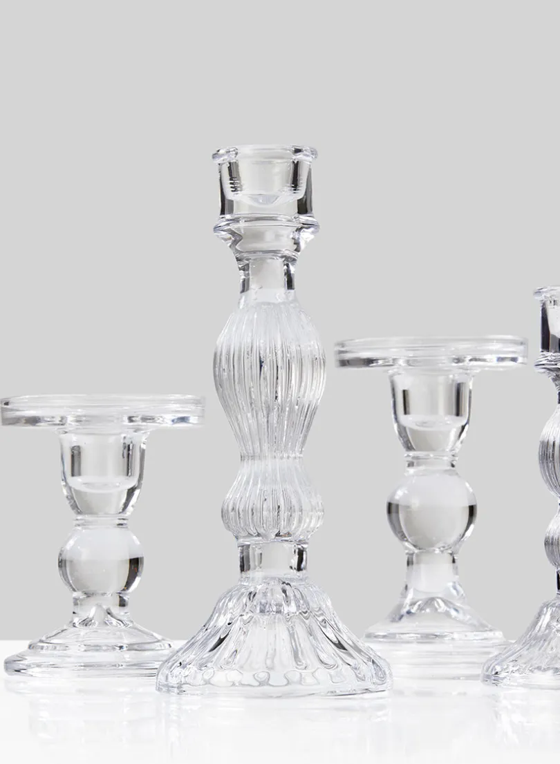 5.5in Tall Clear Glass Pillar Holder, Set of 6