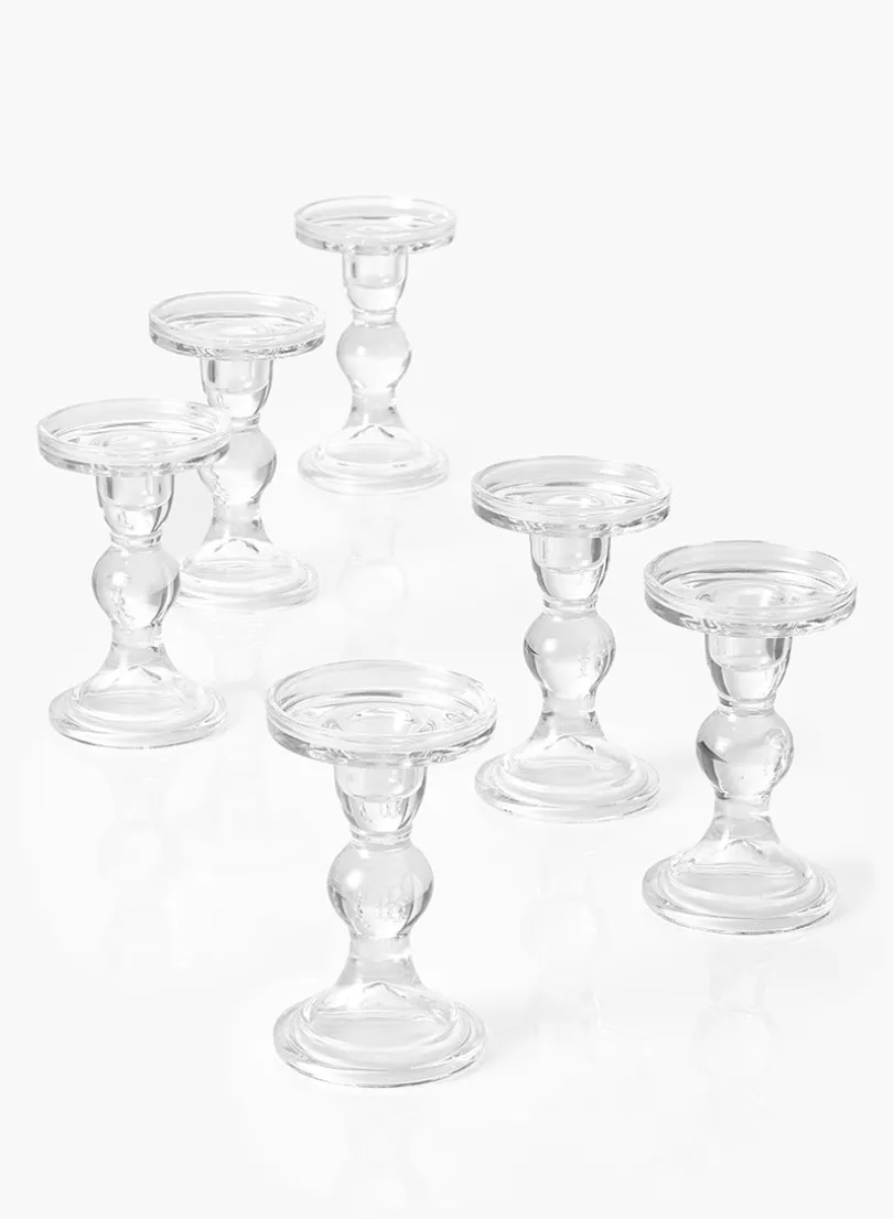 5.5in Tall Clear Glass Pillar Holder, Set of 6