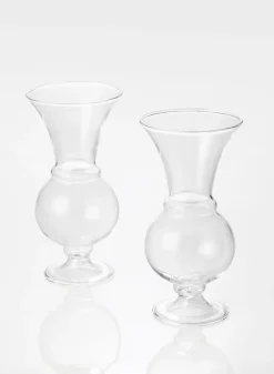 6in Tall Clear Glass Trumpet Bud Vase, Set of 2