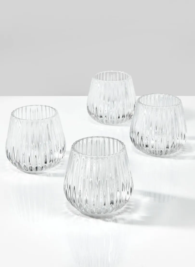 3in Tall Clear Onion Optic Glass Candleholder, Set of 4